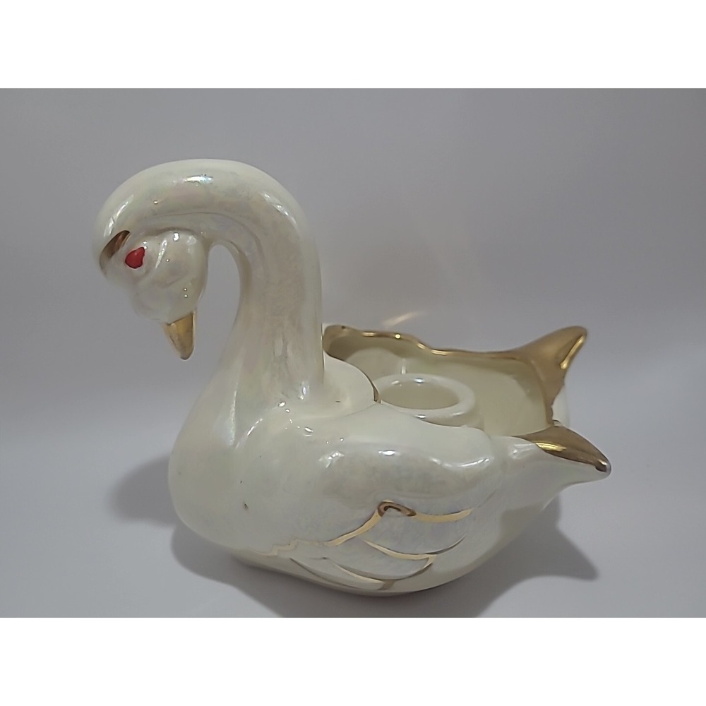 Small Lusterware Swan Candle Holder‎ Pearl China Co Hand Decorated 22KT Gold USA - Picture 2 of 5